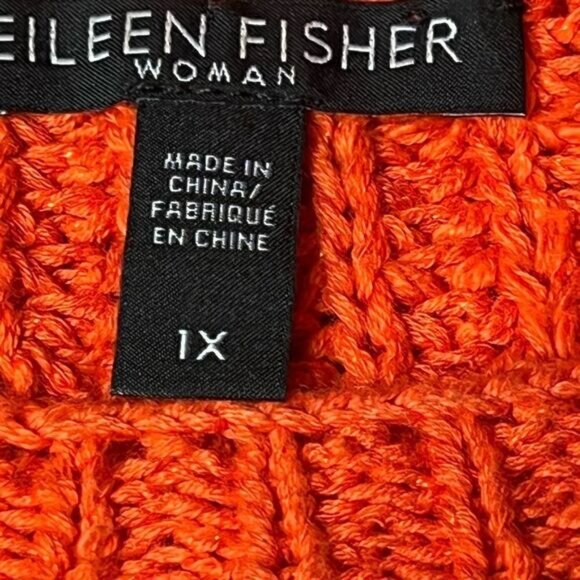 EILEEN FISHER Sweater Organic Cotton Shaker Knit Pullover Long Sleeve Orange 1X - Picture 8 of 9